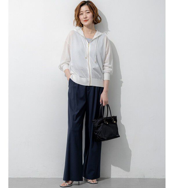 23区「シャイニーシアーニット ジップアップ パーカー」|パーカー|