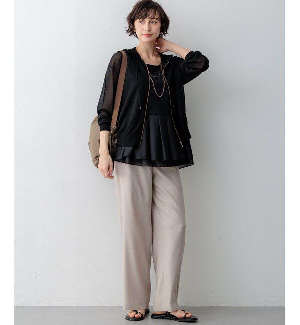 23区「シャイニーシアーニット ジップアップ パーカー」|パーカー|