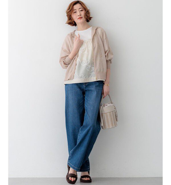 23区「シャイニーシアーニット ジップアップ パーカー」|パーカー|