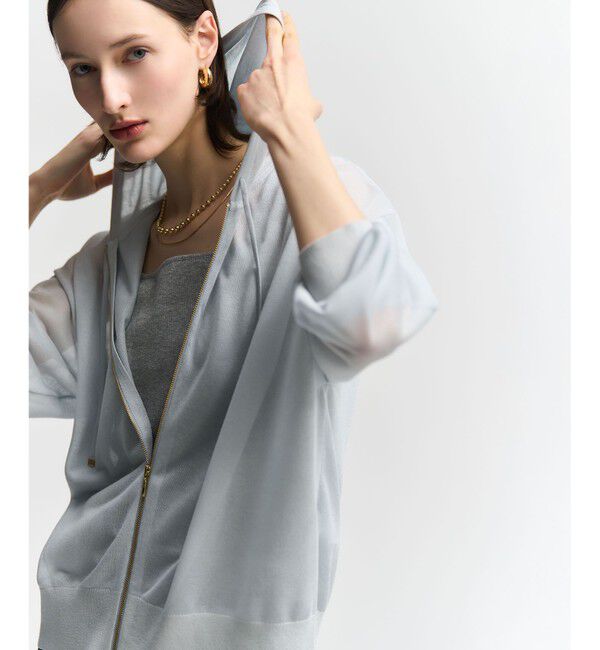 23区「シャイニーシアーニット ジップアップ パーカー」|パーカー|