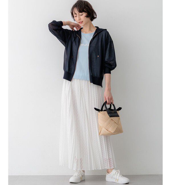 23区「シャイニーシアーニット ジップアップ パーカー」|パーカー|