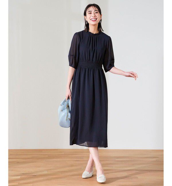 ANY SIS「シアーシャーリング ワンピース」|ワンピース|ネイビー