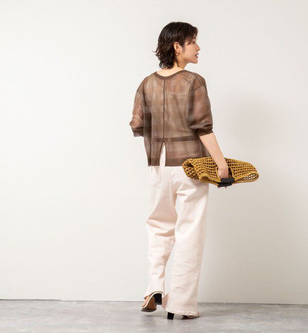 Rie Miller「《手洗い可能》シアーブロックチェック2WAYクルーネックカーディガン」|カーディガン|