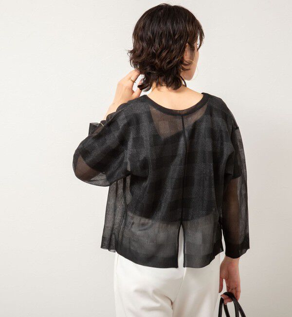 Rie Miller「《手洗い可能》シアーブロックチェック2WAYクルーネックカーディガン」|カーディガン|