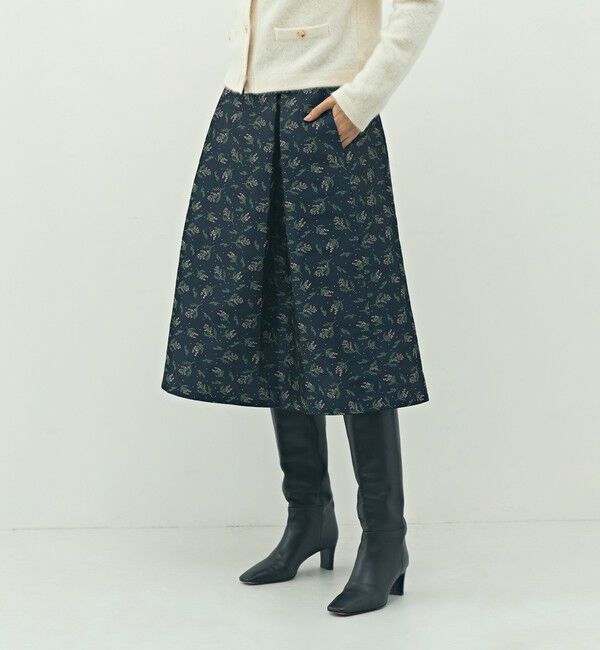 NOLLEY'S「ウォッシャブル花柄ジャガードタックスカート」|フレア|