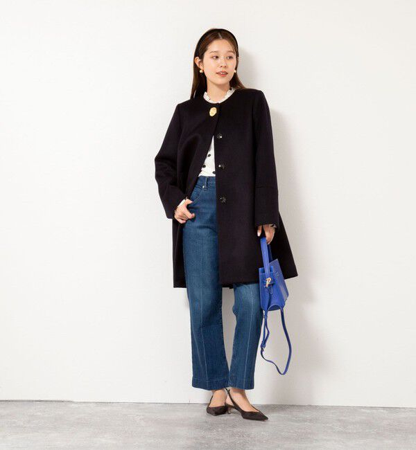 NOLLEY'S「ブローチ付きAラインノーカラーコート」|ノーカラーコート|