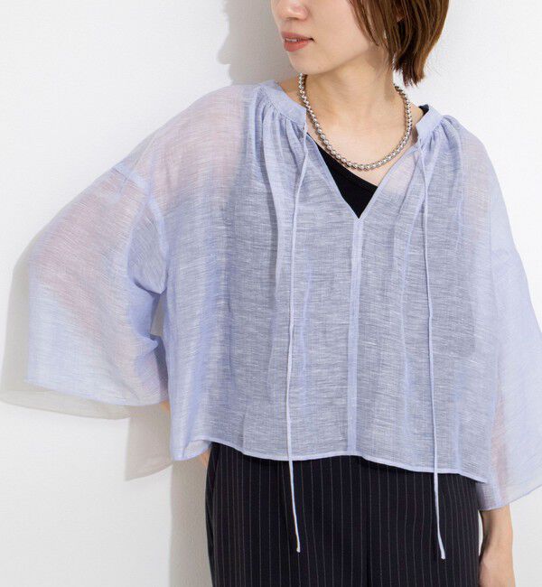 NOLLEY’S/ウォッシャブルシアーリネンカールマイヤーショートブラウス