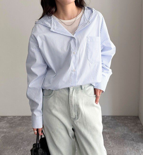 fredy emue「ストライプフーディーシャツ」|シャツ・ブラウス|