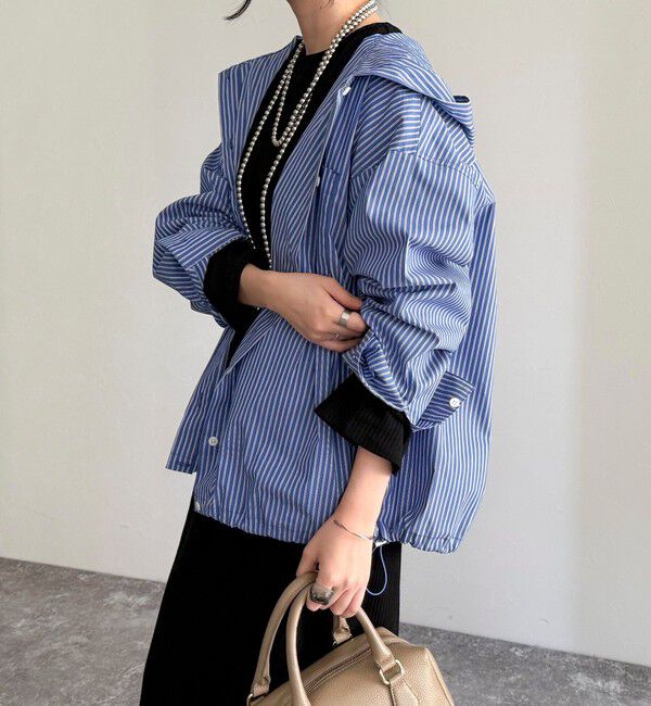 fredy emue「ストライプフーディーシャツ」|シャツ・ブラウス|