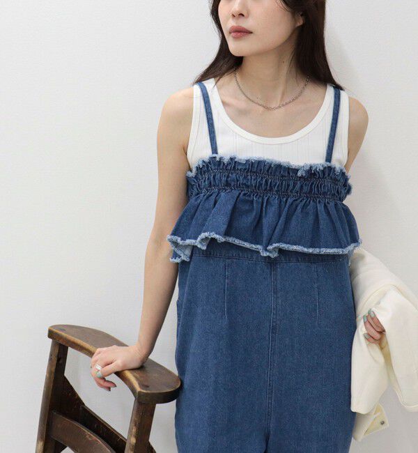 fredy emue「フリルデニムサロペット」|オールインワン|