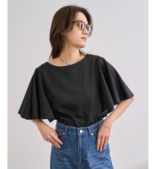ROPE「【洗える】フレアスリーブオーバーブラウス【WEB・一部店舗限定】」|シャツ・ブラウス|ブラック(01)