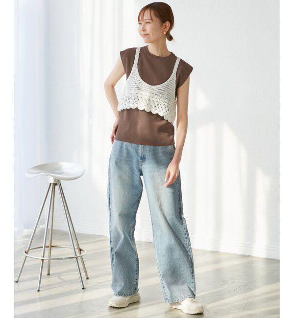 Rope&rsquo;Picnic「【UVカット・接触冷感・イージーケア】八方映えニット ゼロスリーブニットプルオーバー」|ニット・セーター|