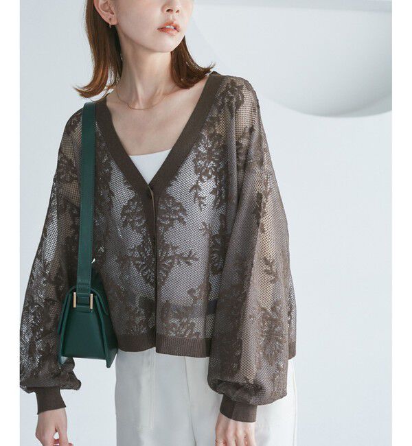 Rope&rsquo;Picnic「透かし編み花柄Vネックカーディガン」|カーディガン|