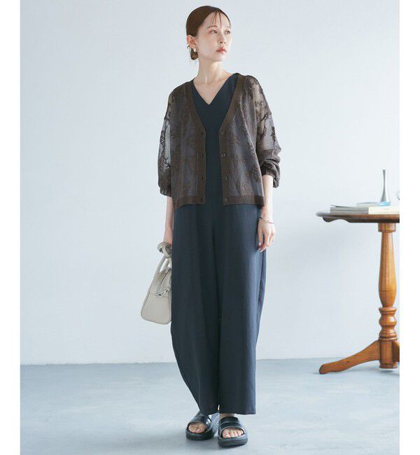 Rope&rsquo;Picnic「透かし編み花柄Vネックカーディガン」|カーディガン|