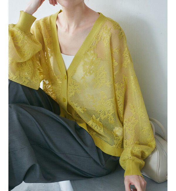 Rope&rsquo;Picnic「透かし編み花柄Vネックカーディガン」|カーディガン|