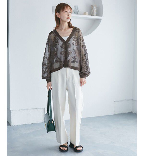 Rope&rsquo;Picnic「透かし編み花柄Vネックカーディガン」|カーディガン|