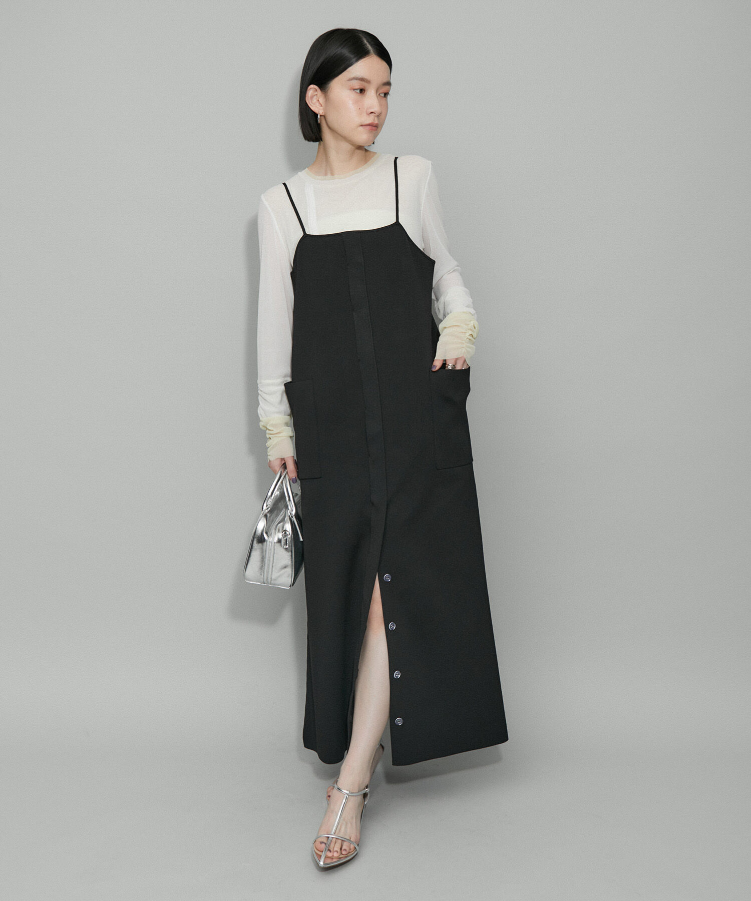 ADAM ET ROPE'「【WEB限定・サステナブル】ニットキャミスリットワンピース」|ワンピース|