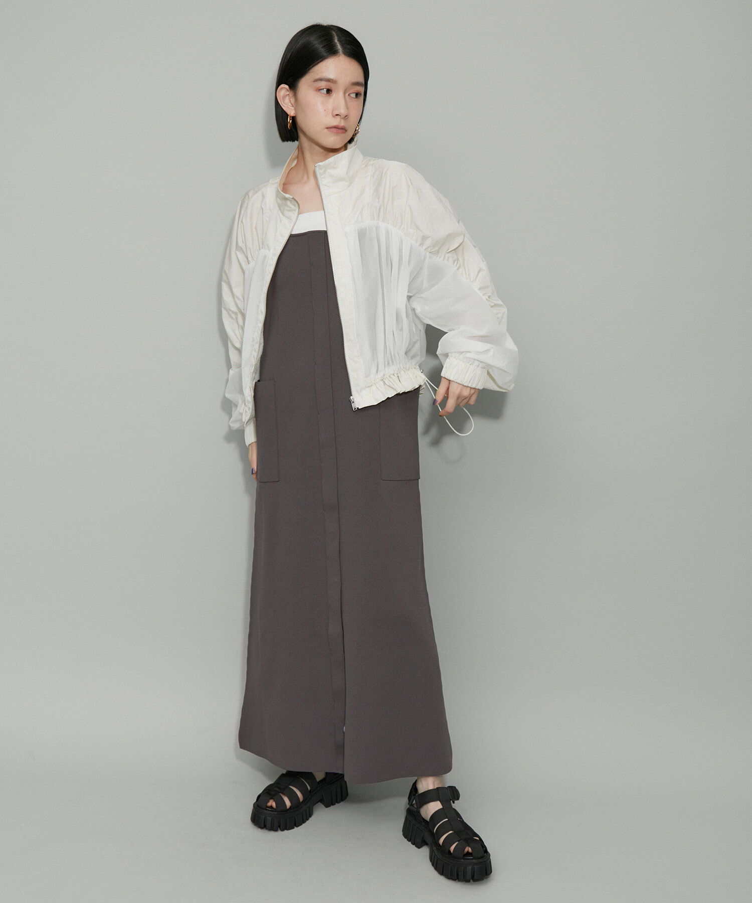 ADAM ET ROPE'「【WEB限定・サステナブル】ニットキャミスリットワンピース」|ワンピース|