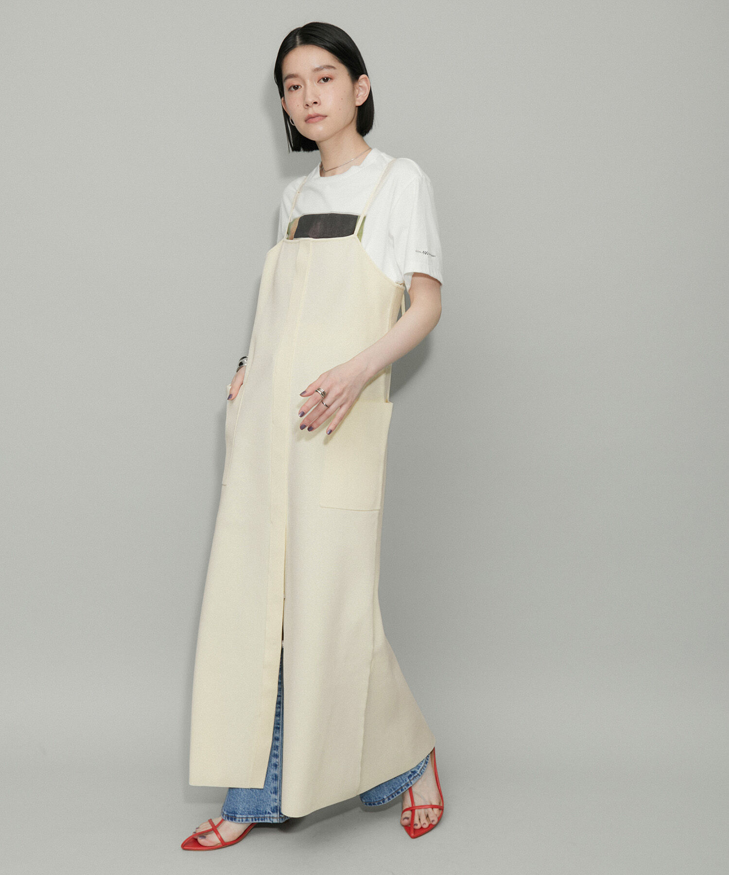 ADAM ET ROPE'「【WEB限定・サステナブル】ニットキャミスリットワンピース」|ワンピース|