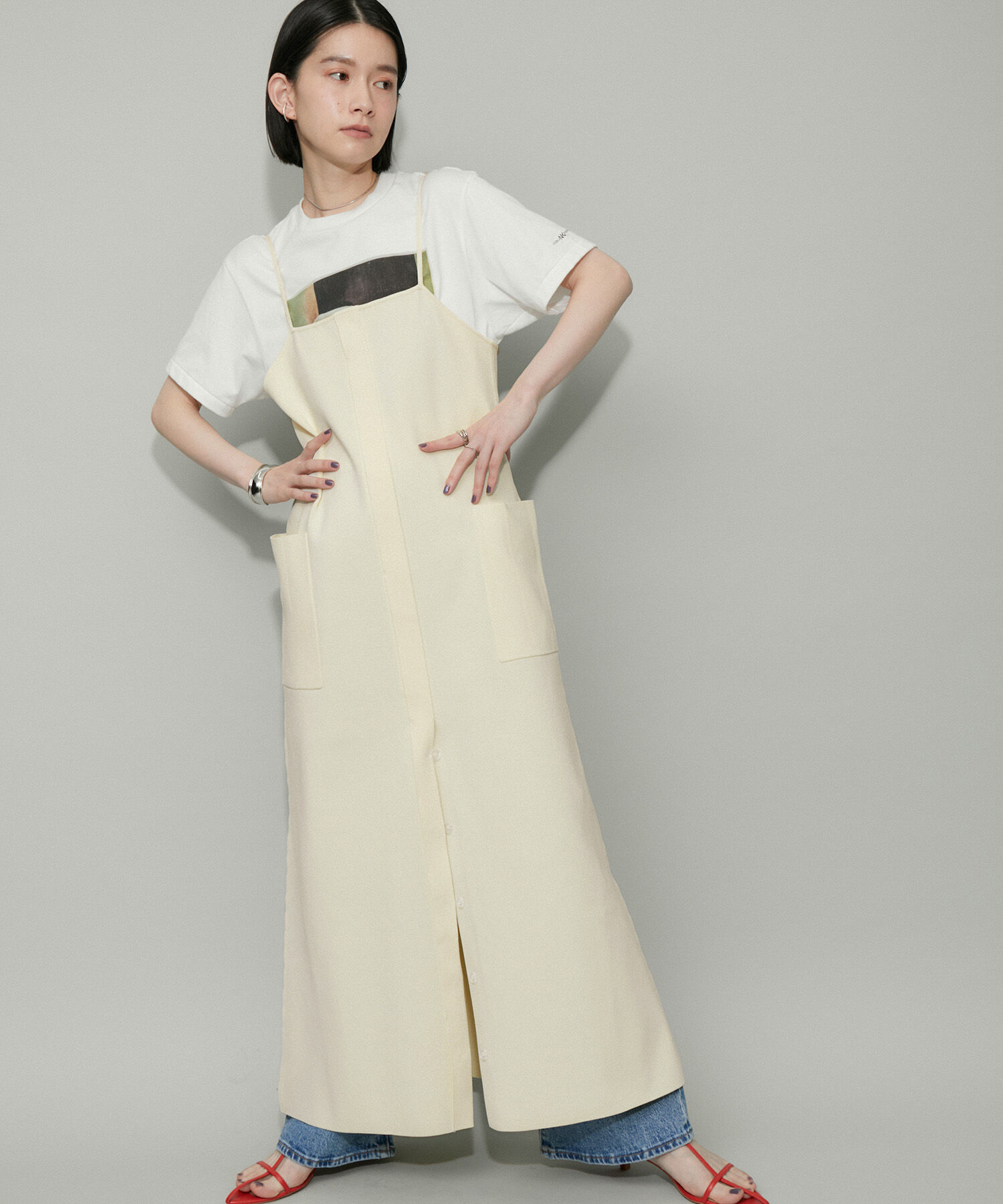 ADAM ET ROPE'「【WEB限定・サステナブル】ニットキャミスリットワンピース」|ワンピース|