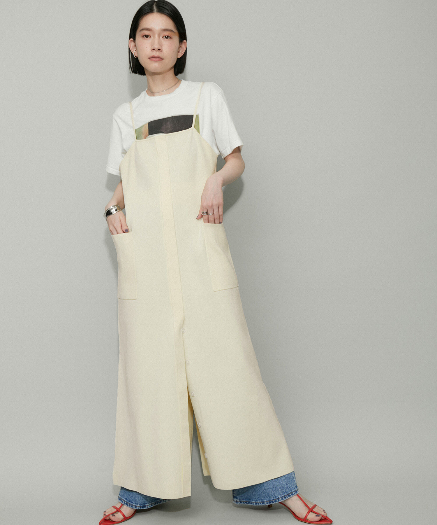 ADAM ET ROPE'「【WEB限定・サステナブル】ニットキャミスリットワンピース」|ワンピース|