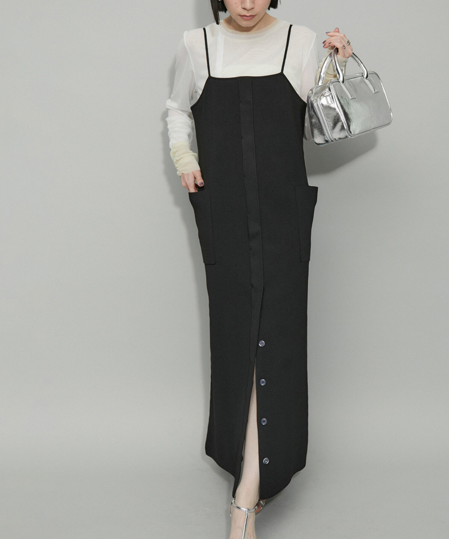 ADAM ET ROPE'「【WEB限定・サステナブル】ニットキャミスリットワンピース」|ワンピース|