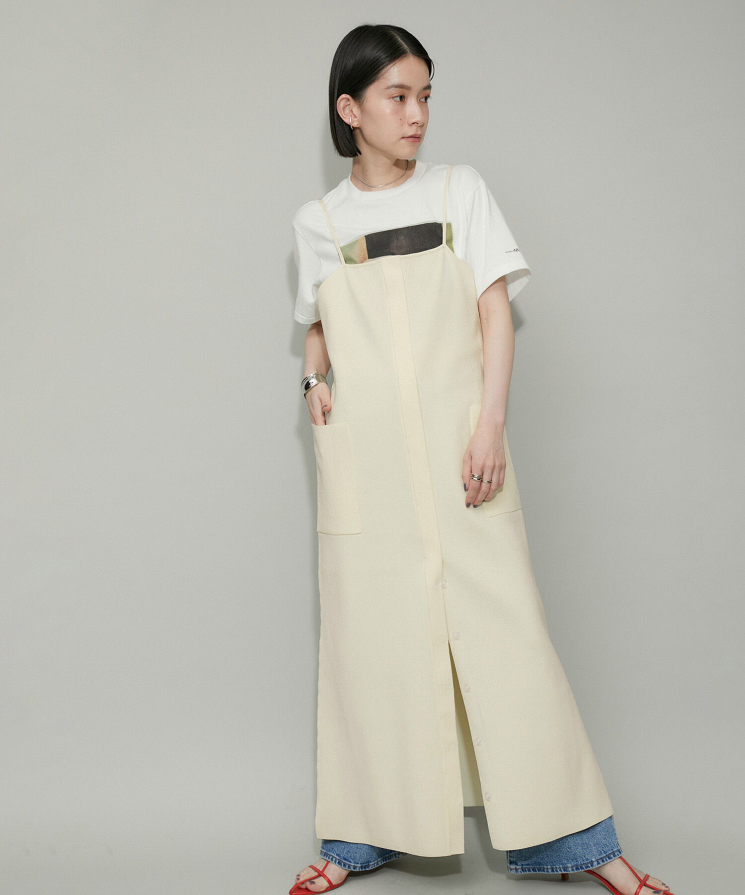 ADAM ET ROPE'「【WEB限定・サステナブル】ニットキャミスリットワンピース」|ワンピース|オフホワイト(15)