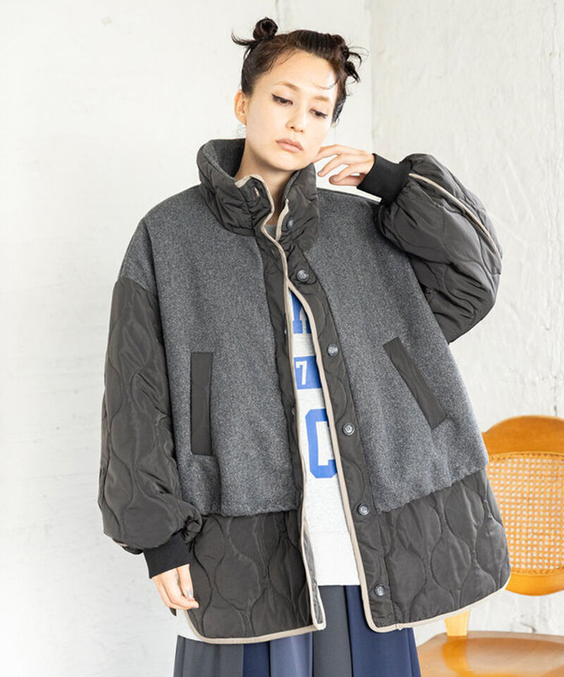  「キルティングレイヤードショートコート」|ブルゾン・スタジャン|GRAY
