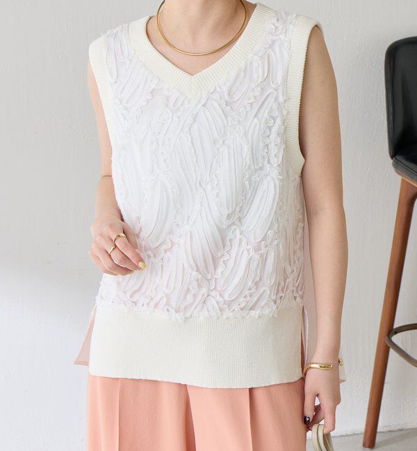  「【大人のレースアイテム】ノースリーブバテンレースブラウス」|シャツ・ブラウス|