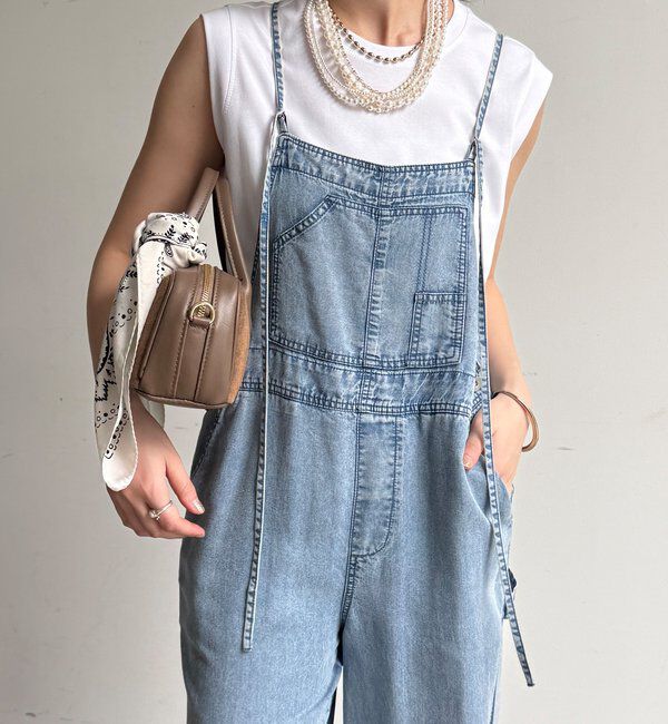  「【新色追加】リヨセルデニムオールインワン」|ワンピース|ブルー