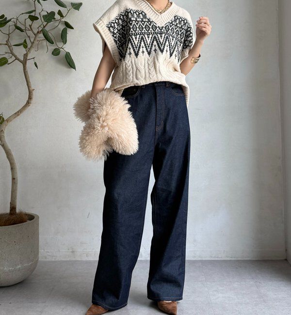  「【WEB限定】ノルディック柄ワイドベスト」|ニット・セーター|