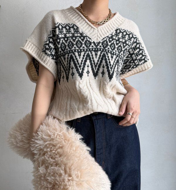  「【WEB限定】ノルディック柄ワイドベスト」|ニット・セーター|