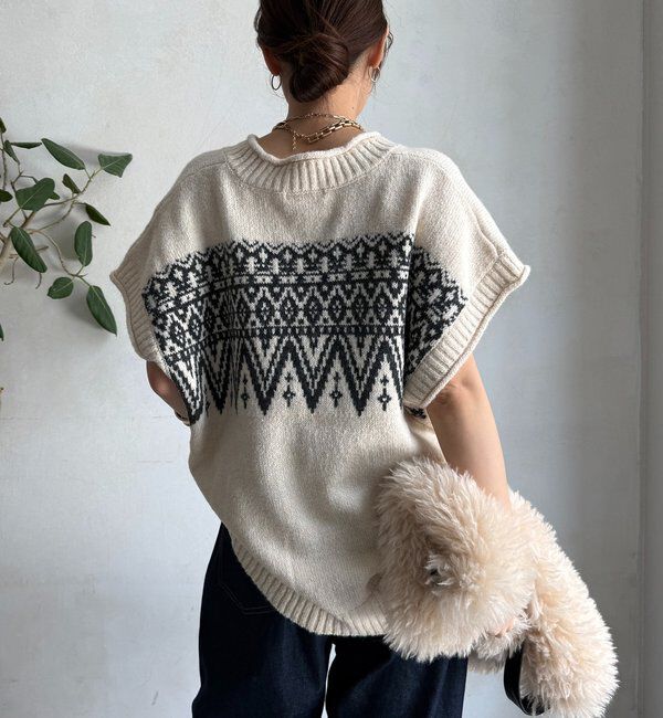  「【WEB限定】ノルディック柄ワイドベスト」|ニット・セーター|