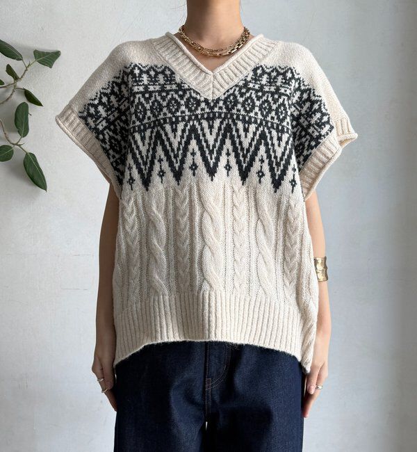  「【WEB限定】ノルディック柄ワイドベスト」|ニット・セーター|