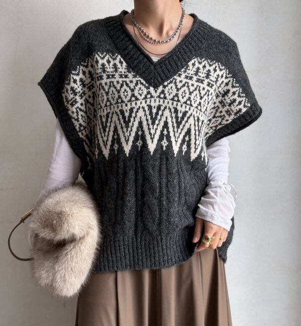  「【WEB限定】ノルディック柄ワイドベスト」|ニット・セーター|