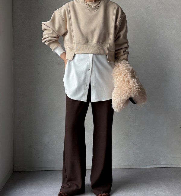  「【WEB限定】裏毛裏起毛ショートトップスアンサンブル」|Tシャツ・カットソー|