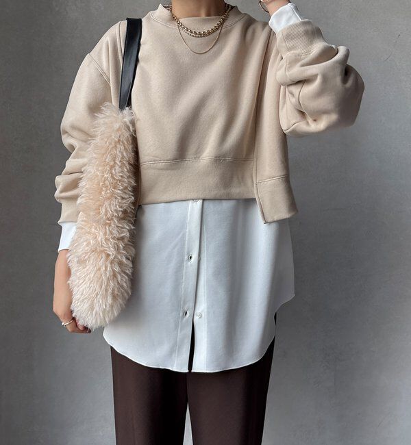  「【WEB限定】裏毛裏起毛ショートトップスアンサンブル」|Tシャツ・カットソー|