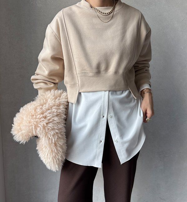  「【WEB限定】裏毛裏起毛ショートトップスアンサンブル」|Tシャツ・カットソー|