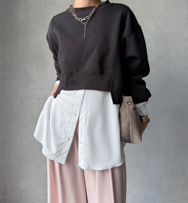  「【WEB限定】裏毛裏起毛ショートトップスアンサンブル」|Tシャツ・カットソー|