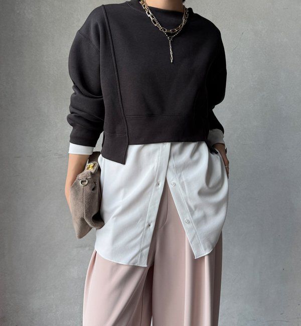  「【WEB限定】裏毛裏起毛ショートトップスアンサンブル」|Tシャツ・カットソー|