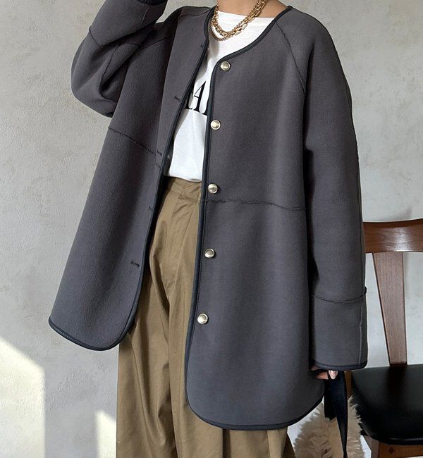  「リバーシブルボアコート」|その他|チャコールグレー