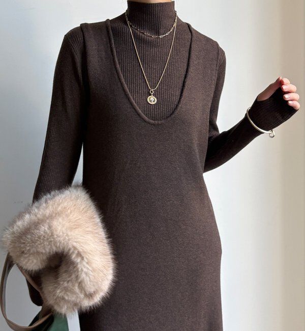  「【WEB限定】リブニット＋Uネックニットワンピースセット」|スーツ|ブラウン