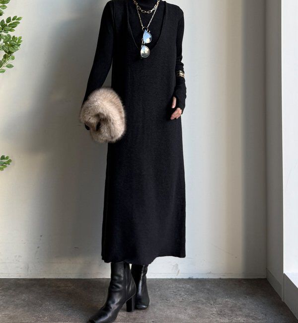  「【WEB限定】リブニット＋Uネックニットワンピースセット」|スーツ|チャコールグレー