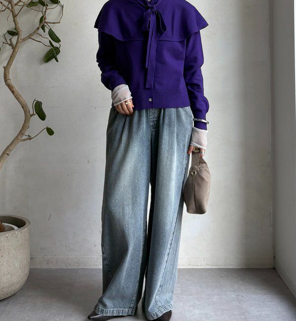  「【WEB限定】 棒タイ付ケープカーディガン」|カーディガン|