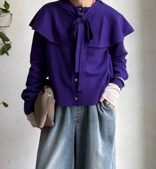  「【WEB限定】 棒タイ付ケープカーディガン」|カーディガン|