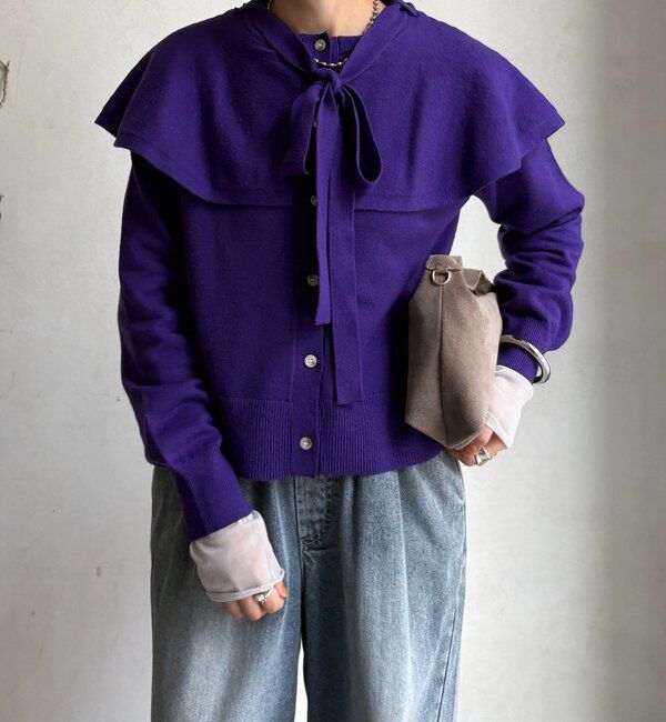  「【WEB限定】 棒タイ付ケープカーディガン」|カーディガン|