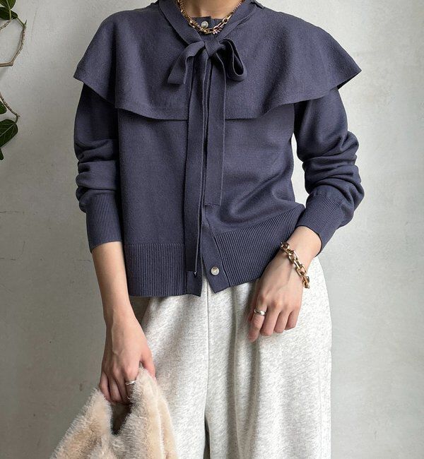  「【WEB限定】 棒タイ付ケープカーディガン」|カーディガン|