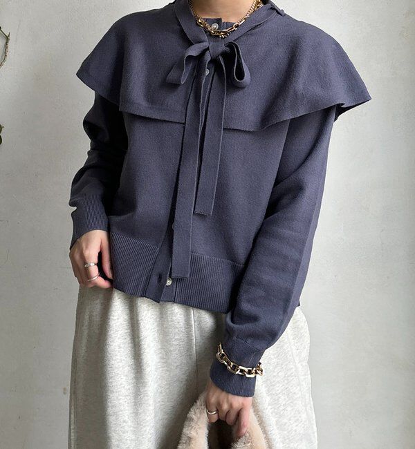  「【WEB限定】 棒タイ付ケープカーディガン」|カーディガン|