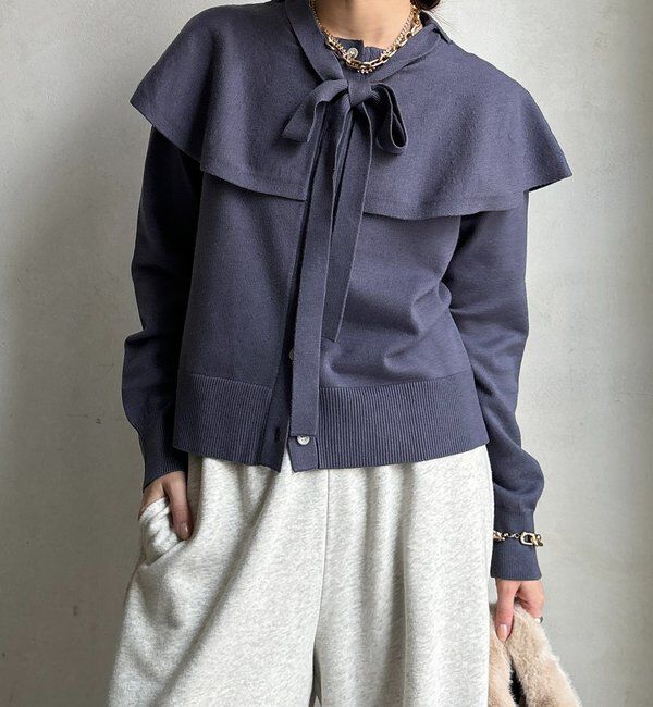  「【WEB限定】 棒タイ付ケープカーディガン」|カーディガン|