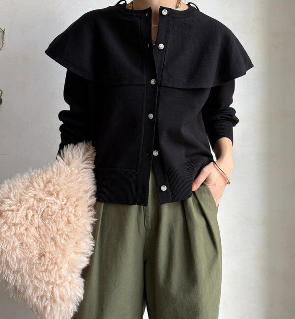  「【WEB限定】 棒タイ付ケープカーディガン」|カーディガン|ブラック